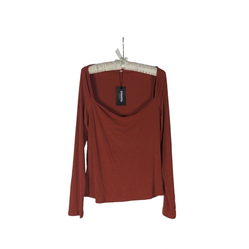 Avanova Ribbed Knit Long Sleeve Top Orange Square Neck Top XL NWT Fall Basic